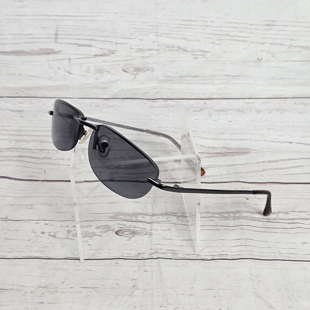 Men's Rimless Aviator Style Sunglasses Dark Lenses Black Frame Tortoise Temple